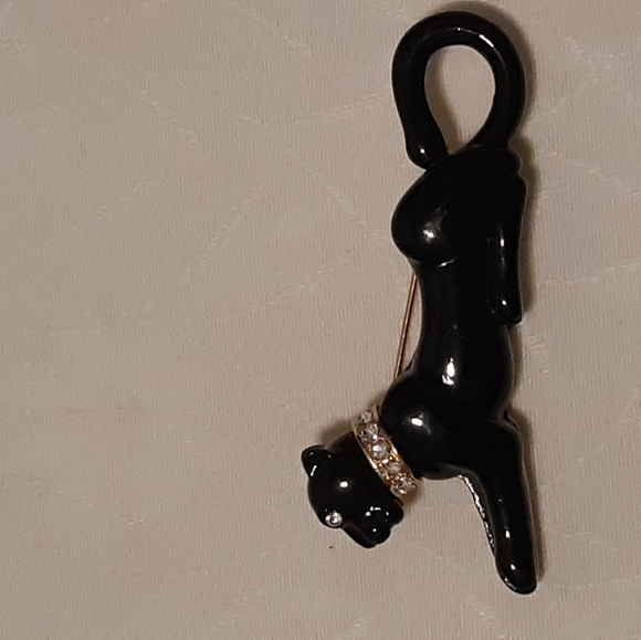 Vintage Black Panther Brooche 3" Long With Gold Backing Crystal's Eye And Neck, - Picture 7 of 8